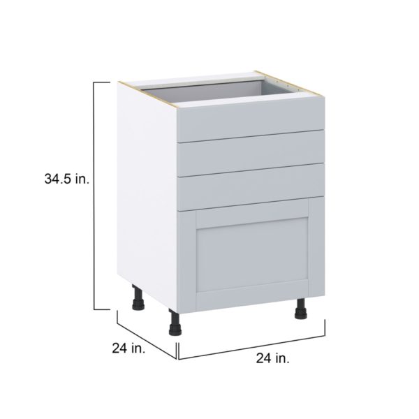 Sea Holly Light Gray  Shaker Assembled Base Cabinet with 4 Drawers (24 in. W x 34.5 in. H x 24 in. D)