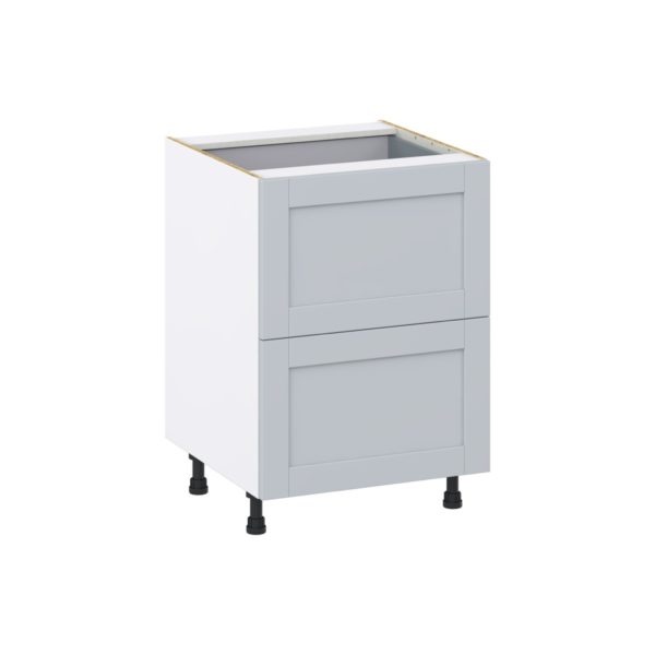 Sea Holly Light Gray  Shaker Assembled Base Cabinet with 2 Drawers and 1 Inner Drawer (24 in. W x 34.5 in. H x 24 in. D)