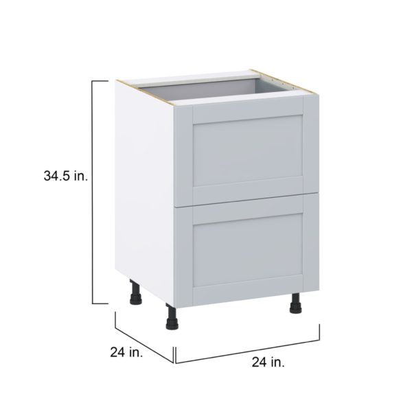 Sea Holly Light Gray  Shaker Assembled Base Cabinet with 2 Drawers and 1 Inner Drawer (24 in. W x 34.5 in. H x 24 in. D)