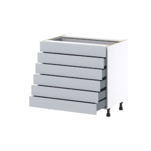 Sea Holly Light Gray  Shaker Assembled Base Cabinet with 6 Drawers (36 in. W x 34.5 in. H x 24 in. D)