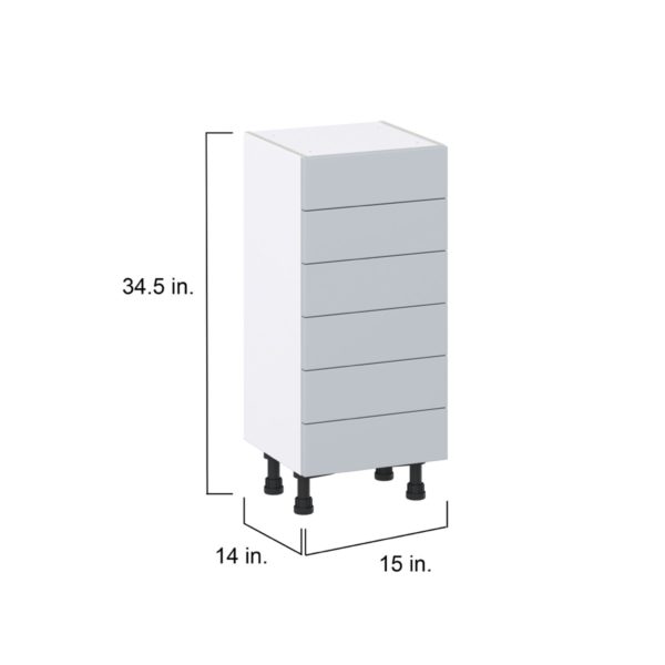 Sea Holly Light Gray  Shaker Assembled Shallow Base Cabinet with 6 Drawers (15 in. W x 34.5 in. H x 14 in. D)