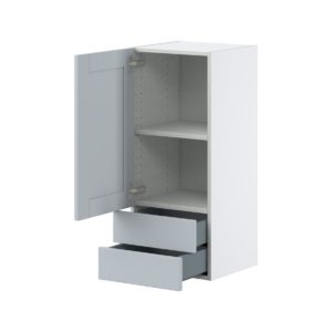 Sea Holly Light Gray  Shaker Assembled Wall  Cabinet with a Door and Two 5 in. Drawers (15 in. W x 35 in. H x 14 in. D)