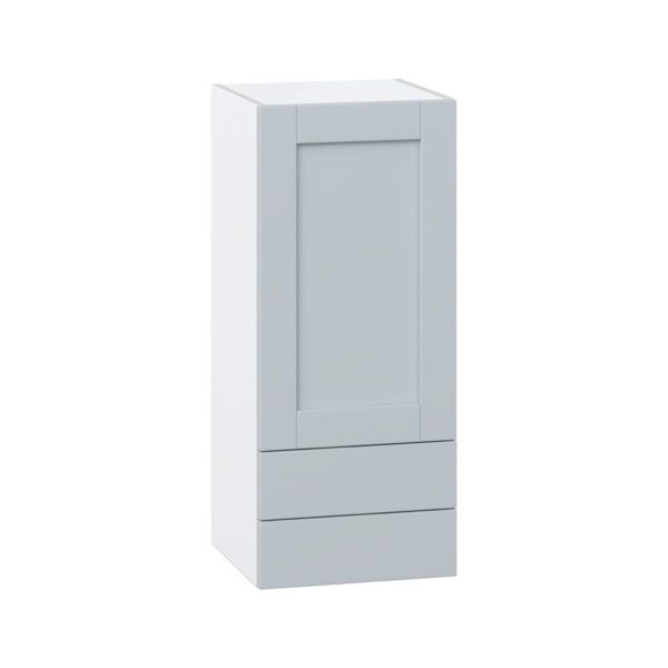 Sea Holly Light Gray  Shaker Assembled Wall  Cabinet with a Door and Two 5 in. Drawers (15 in. W x 35 in. H x 14 in. D)