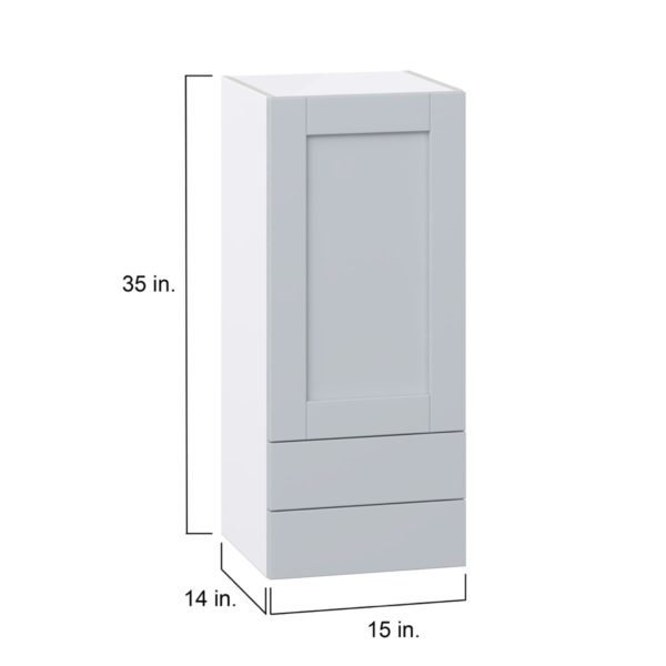 Sea Holly Light Gray  Shaker Assembled Wall  Cabinet with a Door and Two 5 in. Drawers (15 in. W x 35 in. H x 14 in. D)