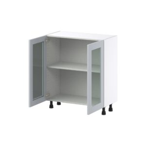 Sea Holly Light Gray  Shaker Assembled Shallow Base Cabinet with 2 Full High Glass Doors (30 in. W x 34.5 in. H x 14 in. D)