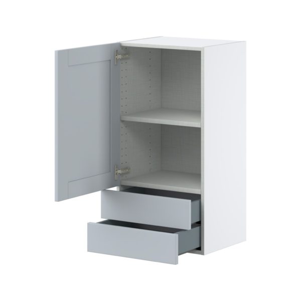 Sea Holly Light Gray  Shaker Assembled Wall  Cabinet with a Door and Two 5 in. Drawers (18 in. W x 35 in. H x 14 in. D)