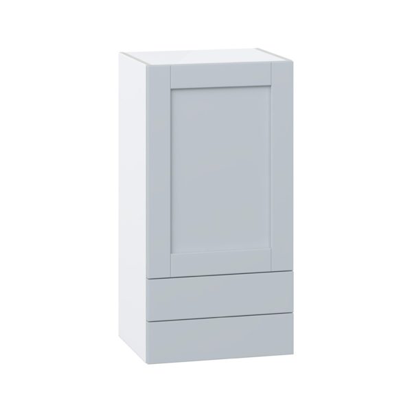 Sea Holly Light Gray  Shaker Assembled Wall  Cabinet with a Door and Two 5 in. Drawers (18 in. W x 35 in. H x 14 in. D)