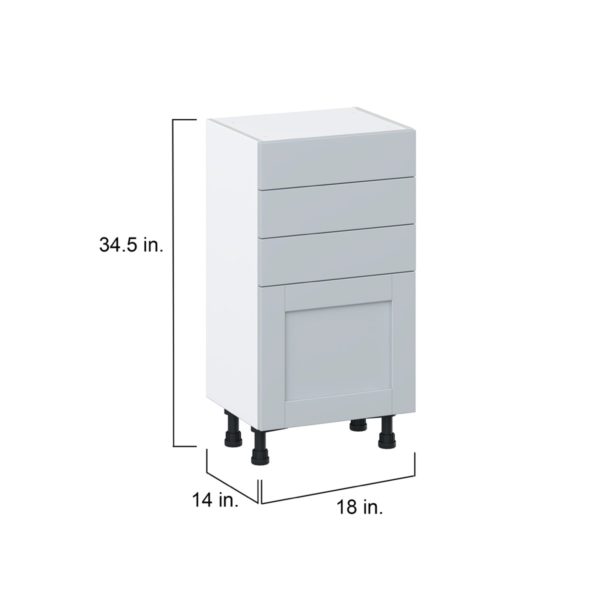 Sea Holly Light Gray  Shaker Assembled Shallow Base Cabinet with 1 Door and Three 5 In. Drawers (18 in. W x 34.5 in. H x 14 in. D)