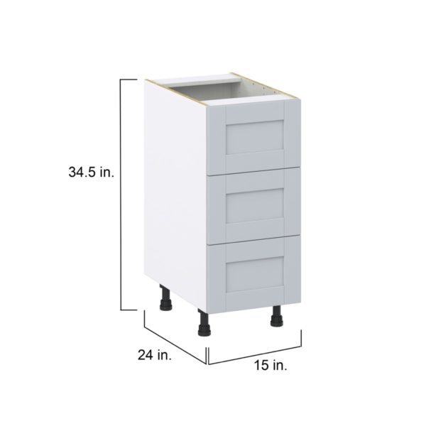 Sea Holly Light Gray  Shaker Assembled Base Cabinet with Three 10 in. Drawers (15 in. W x 34.5 in. H x 24 in. D)