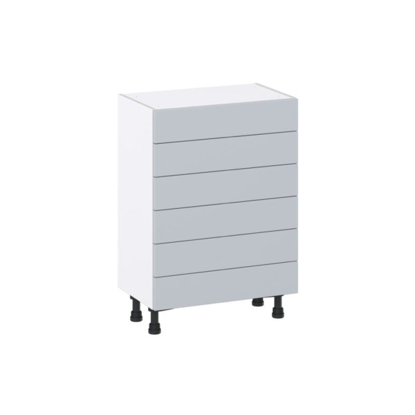 Sea Holly Light Gray  Shaker Assembled Shallow Base Cabinet with 6 Drawers (24 in. W x 34.5 in. H x 14 in. D)