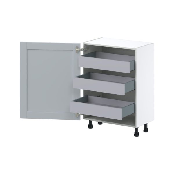 Sea Holly Light Gray  Shaker Assembled Shallow Base Cabinet with a Full High Door and 3 Inner Drawers (24 in. W x 34.5 in. H x 14 in. D)