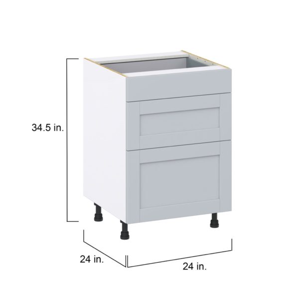 Sea Holly Light Gray  Shaker Assembled Base Cabinet with 3 Drawers (24 in. W x 34.5 in. H x 24 in. D)