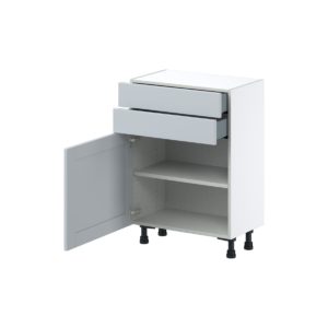 Sea Holly Light Gray  Shaker Assembled Shallow Base Cabinet with 1 Door and Two 10 in. Drawers (24 in. W x 34.5 in. H x 14 in. D)