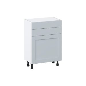 Sea Holly Light Gray  Shaker Assembled Shallow Base Cabinet with 1 Door and Two 10 in. Drawers (24 in. W x 34.5 in. H x 14 in. D)