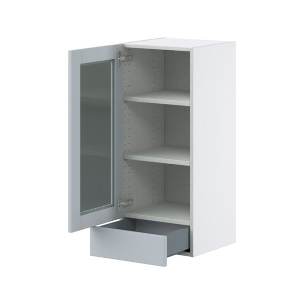 Sea Holly Light Gray Assembled Wall  Cabinet with a Glass Door and a 5 in. Drawer (15 in. W x 35 in. H x 14 in. D)