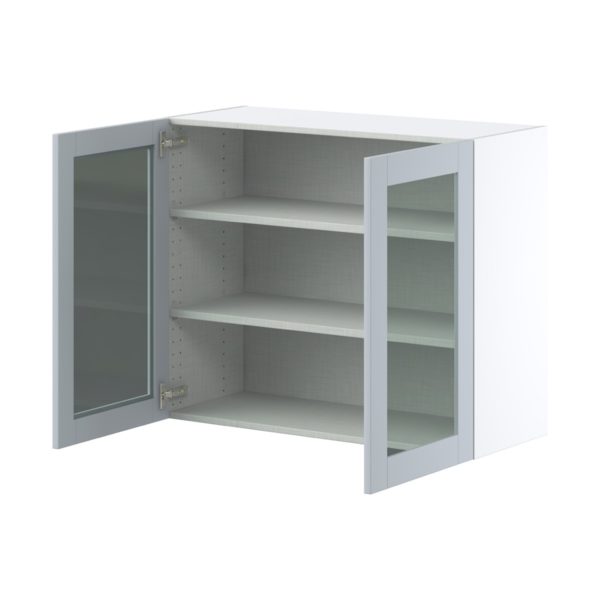 Sea Holly Light Gray Assembled Wall  Cabinet with 2 Glass Doors (36 in. W x 30 in. H x 14 in. D)