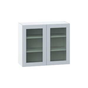 Sea Holly Light Gray Assembled Wall  Cabinet with 2 Glass Doors (36 in. W x 30 in. H x 14 in. D)