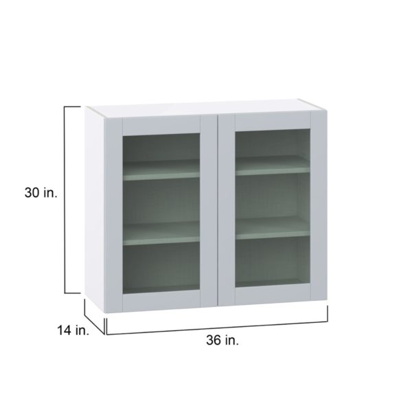 Sea Holly Light Gray Assembled Wall  Cabinet with 2 Glass Doors (36 in. W x 30 in. H x 14 in. D)