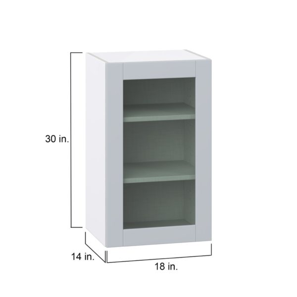 Sea Holly Light Gray Assembled Wall  Cabinet with a Full High Glass Door (18 in. W x 30 in. H x 14 in. D)