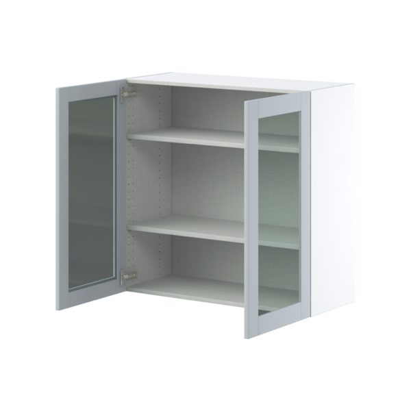 Sea Holly Light Gray Assembled Wall  Cabinet with 2 Glass Doors (36 in. W x 35 in. H x 14 in. D)