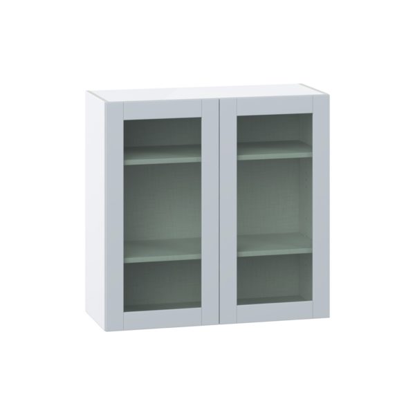 Sea Holly Light Gray Assembled Wall  Cabinet with 2 Glass Doors (36 in. W x 35 in. H x 14 in. D)