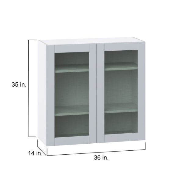 Sea Holly Light Gray Assembled Wall  Cabinet with 2 Glass Doors (36 in. W x 35 in. H x 14 in. D)