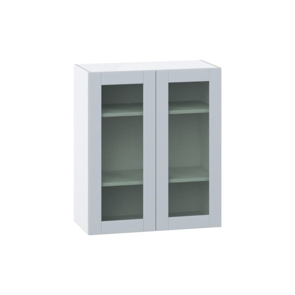 Sea Holly Light Gray Assembled Wall  Cabinet with 2 Glass Doors (30 in. W x 35 in. H x 14 in. D)