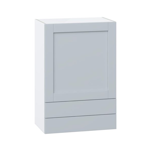 Sea Holly Light Gray  Shaker Assembled Wall  Cabinet with a Door and Two 5 in. Drawers (24 in. W x 35 in. H x 14 in. D)