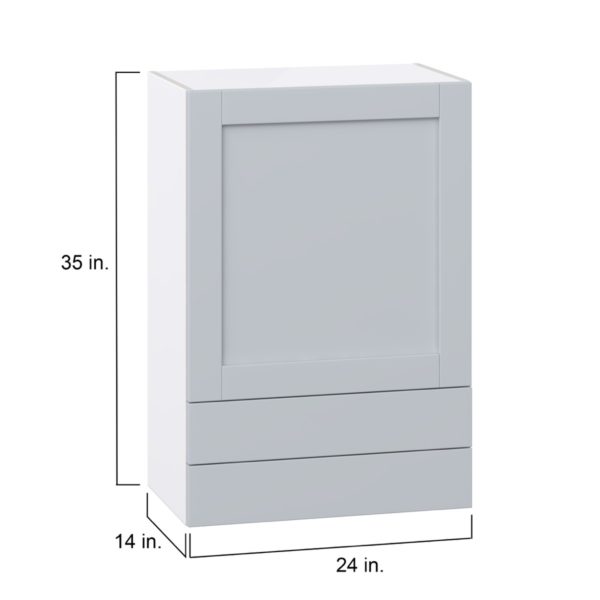 Sea Holly Light Gray  Shaker Assembled Wall  Cabinet with a Door and Two 5 in. Drawers (24 in. W x 35 in. H x 14 in. D)