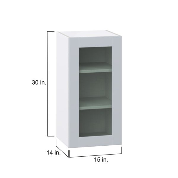 Sea Holly Light Gray Assembled Wall  Cabinet with a Full High Glass Door (15 in. W x 30 in. H x 14 in. D)