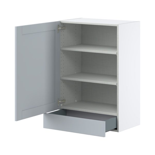 Sea Holly Light Gray  Shaker Assembled Wall  Cabinet with a Door and a 5 in. Drawer (24 in. W x 35 in. H x 14 in. D)