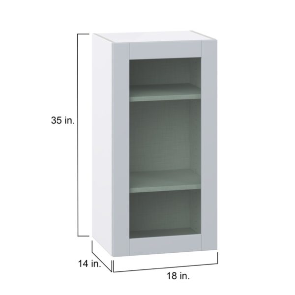 Sea Holly Light Gray Assembled Wall  Cabinet with a Full High Glass Door (18 in. W x 35 in. H x 14 in. D)