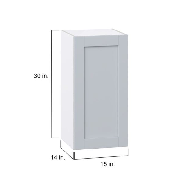 Sea Holly Light Gray  Shaker Assembled Wall  Cabinet with Full High Door (15 in. W x 30 in. H x 14 in. D)