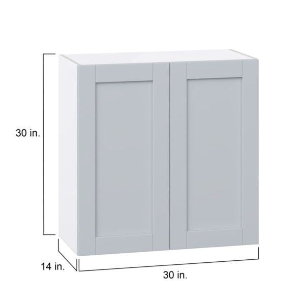 Sea Holly Light Gray  Shaker Assembled Wall  Cabinet with 2 Full High Doors (30 in. W x 30 in. H x 14 in. D)