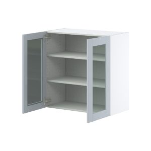 Sea Holly Light Gray Assembled Wall  Cabinet with 2 Glass Doors (30 in. W x 30 in. H x 14 in. D)