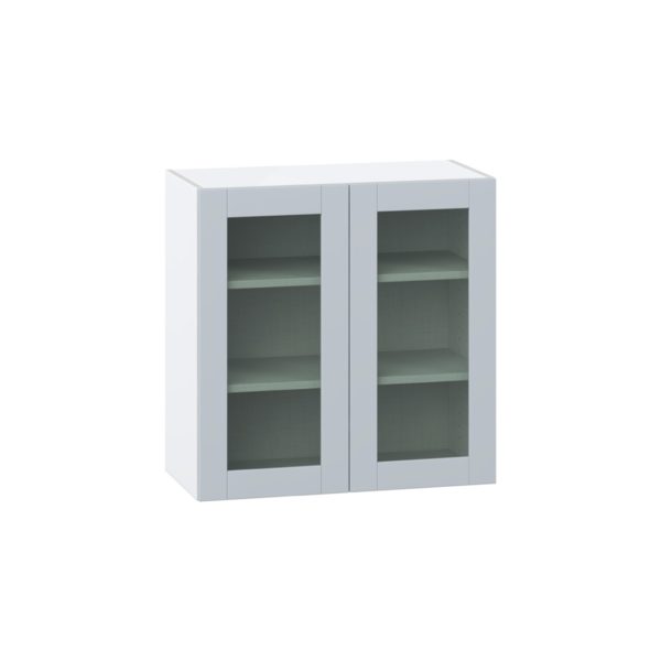 Sea Holly Light Gray Assembled Wall  Cabinet with 2 Glass Doors (30 in. W x 30 in. H x 14 in. D)