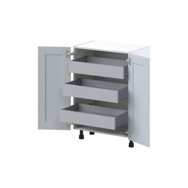 Sea Holly Light Gray  Shaker Assembled Shallow Base Cabinet with 2 Full High Doors and 3 Inner Drawers (24 in. W x 34.5 in. H x 14 in. D)