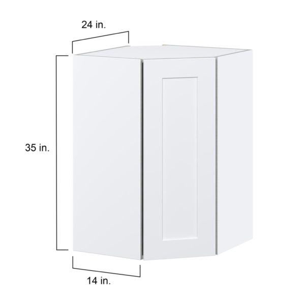 Jasmine Painted Warm White  Shaker Assembled Wall Diagonal Corner Cabinet with a Door (24 in. W x 35 in. H x 24 in. D)