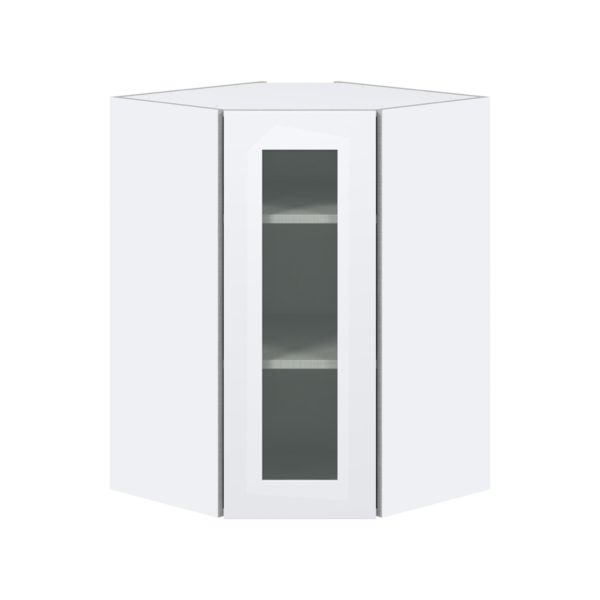 Jasmine Painted Warm White Assembled Corner Wall Cabinet with a Glass Door (24 in. W x 35 in. H x 24 in. D)