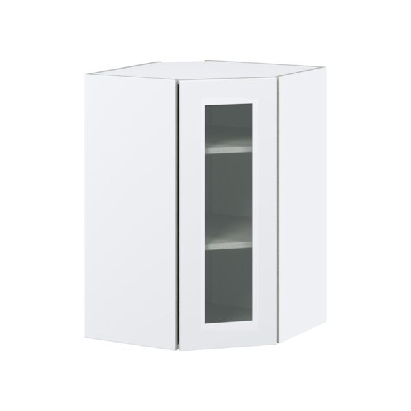 Jasmine Painted Warm White Assembled Corner Wall Cabinet with a Glass Door (24 in. W x 35 in. H x 24 in. D)