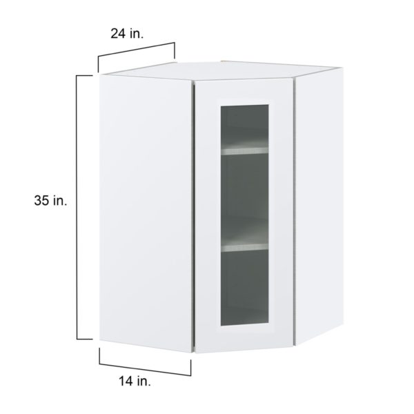 Jasmine Painted Warm White Assembled Corner Wall Cabinet with a Glass Door (24 in. W x 35 in. H x 24 in. D)