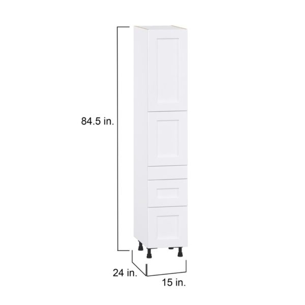 Jasmine Painted Warm White  Shaker Assembled Pantry  Cabinet with 2 Inner Drawers (15 in. W x 84.5 in. H x 24 in. D)