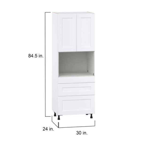 Jasmine Painted Warm White  Shaker Assembled Pantry Micro/Oven  Cabinet with 3 Drawers (30 in. W x 84.5 in. H x 24 in. D)