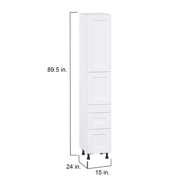 Jasmine Painted Warm White  Shaker Assembled Pantry  Cabinet with 3 Drawers and 2 Inner Drawers (15 in. W x 89.5 in. H x 24 in. D)