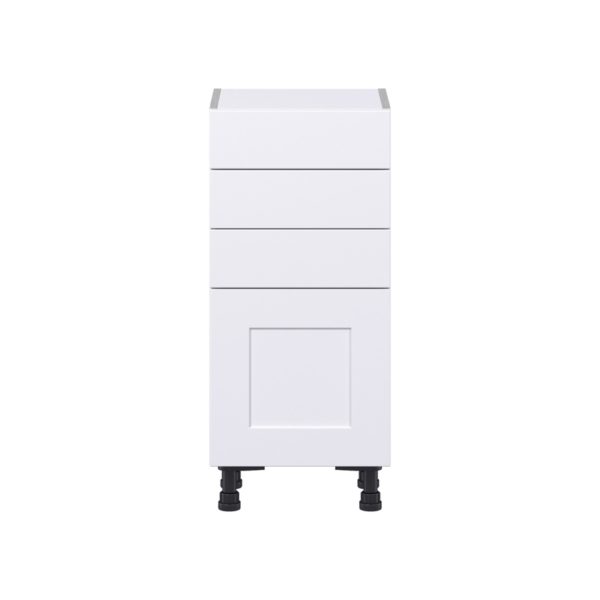 Jasmine Painted Warm White  Shaker Assembled Shallow Base Cabinet with 1 Door and Three 5 in. Drawers (15 in. W x 34.5 in. H x 14 in. D)