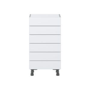 Jasmine Painted Warm White  Shaker Assembled Shallow Base Cabinet with 6 Drawers (18 in. W x 34.5 in. H x 14 in. D)