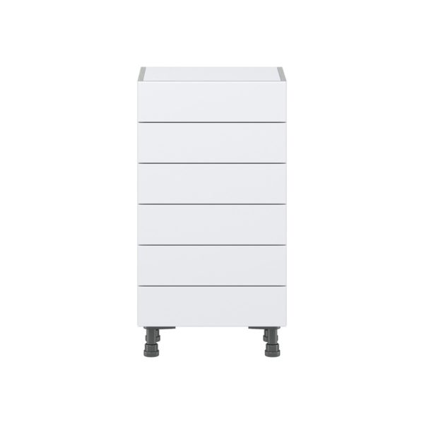 Jasmine Painted Warm White  Shaker Assembled Shallow Base Cabinet with 6 Drawers (18 in. W x 34.5 in. H x 14 in. D)