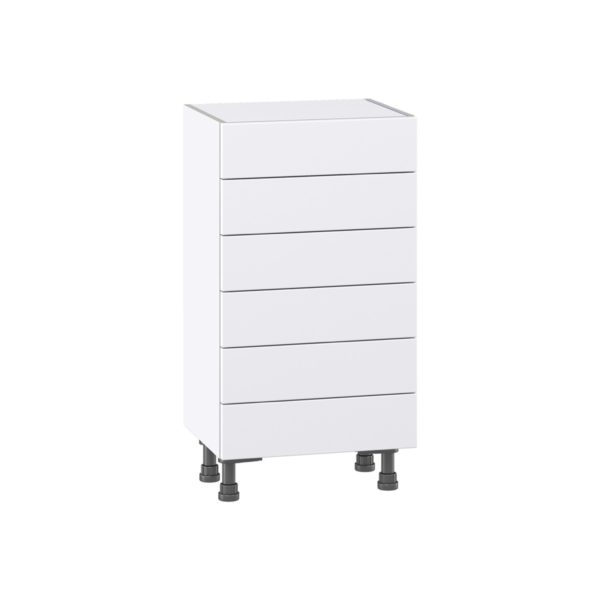 Jasmine Painted Warm White  Shaker Assembled Shallow Base Cabinet with 6 Drawers (18 in. W x 34.5 in. H x 14 in. D)