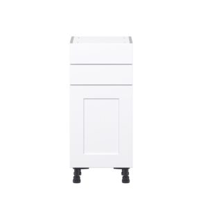 Jasmine Painted Warm White  Shaker Assembled Shallow Base Cabinet with 1 Door and Two 10 in. Drawers (15 in. W x 34.5 in. H x 14 in. D)