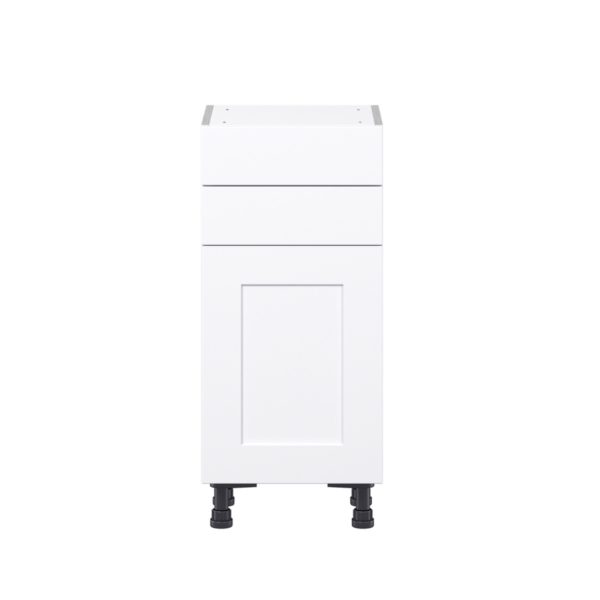 Jasmine Painted Warm White  Shaker Assembled Shallow Base Cabinet with 1 Door and Two 10 in. Drawers (15 in. W x 34.5 in. H x 14 in. D)